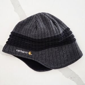 Carhartt Fleece Lined Knit Beanie Gray Black Logo Winter Hat Unisex